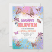 Butterflies Fairy Gold Glitter 11th Birthday Party 招待状 (正面)