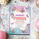 Butterflies Fairy Gold Glitter 3rd Birthday Party 招待状