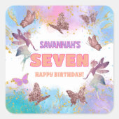 Butterflies Fairy Gold Glitter 7th Birthday Party スクエアシール (正面)