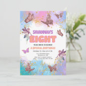 Butterflies Fairy Gold Glitter 8th Birthday Party 招待状 (スタンド正面)