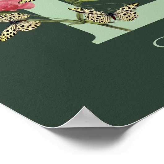 Butterflies Flower Monogram Initial E Personalized ポスター (角)