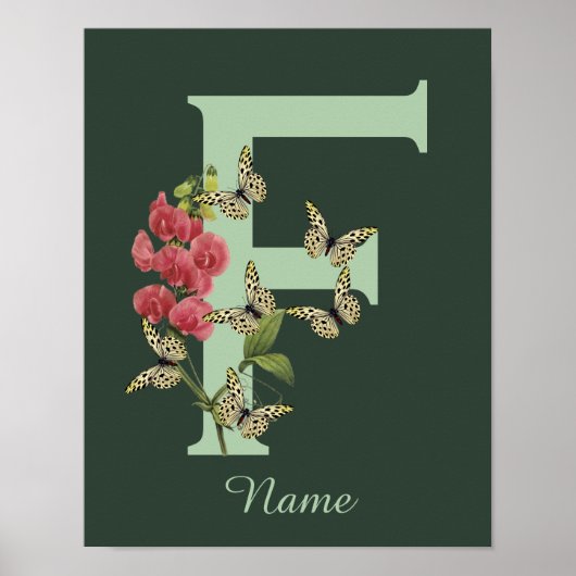 Butterflies Flower Monogram Initial F Personalized ポスター (正面)