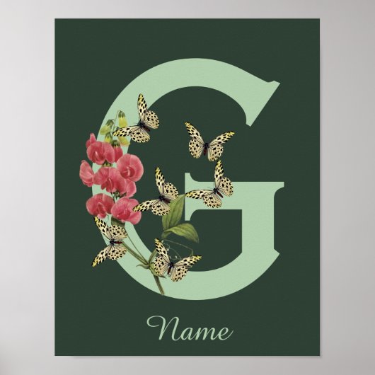 Butterflies Flower Monogram Initial G Personalized ポスター (正面)