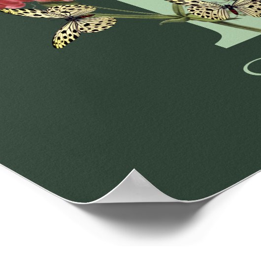 Butterflies Flower Monogram Initial I Personalized ポスター (角)