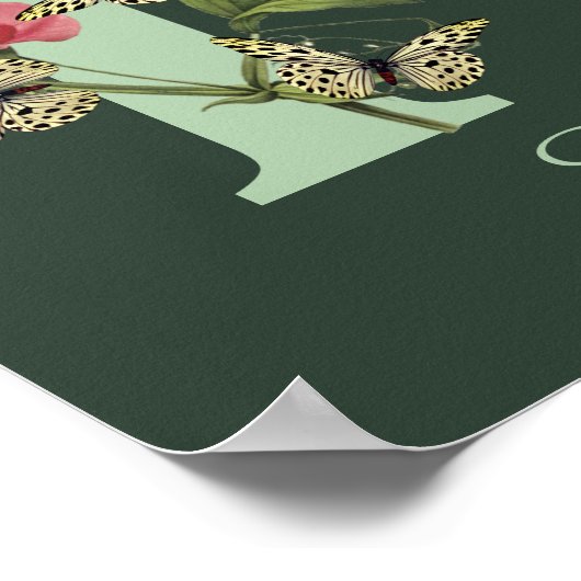 Butterflies Flower Monogram Initial K Personalized ポスター (角)