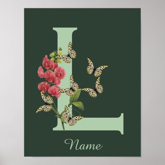 Butterflies Flower Monogram Initial L Personalized ポスター (正面)