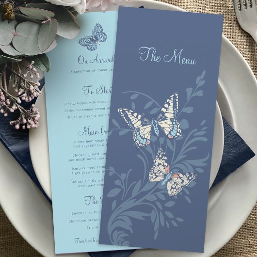 Butterflies hnad inked graphic swirl blue wedding  メニュー