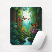 Butterflies in a Lush Jungle マウスパッド (マウス)