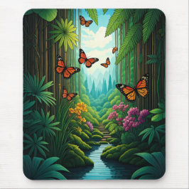 Butterflies in a Lush Jungle マウスパッド