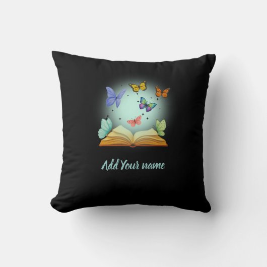 Butterflies in Book Throw Pillow クッション (正面)