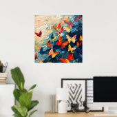 Butterflies in Motion – Expressive Abstract Flight ポスター (ホームオフィス)