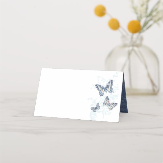Butterflies inked hand art blue wedding guest  プレイスカード (正面)