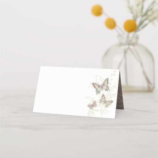 Butterflies inked hand art brown wedding guest  プレイスカード (正面)