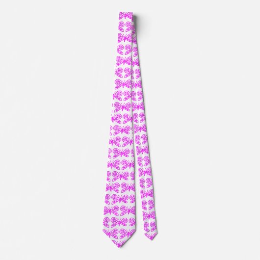 Butterflies - Magenta on White ネクタイ (正面)