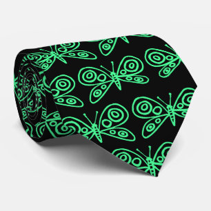 Butterflies - Mint Green on Black ネクタイ
