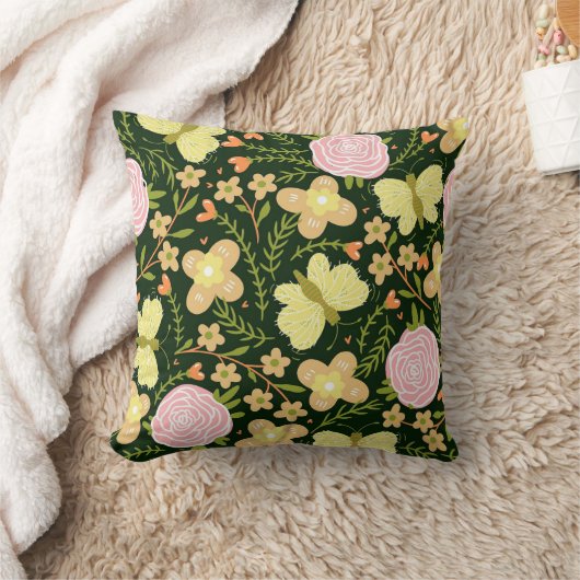 BUTTERFLIES n FLOWERS THROW PILLOW クッション (ブランケット)