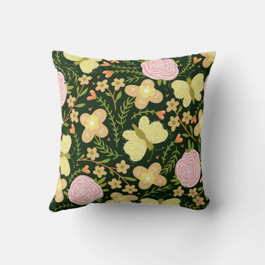 BUTTERFLIES n FLOWERS THROW PILLOW クッション (裏面)