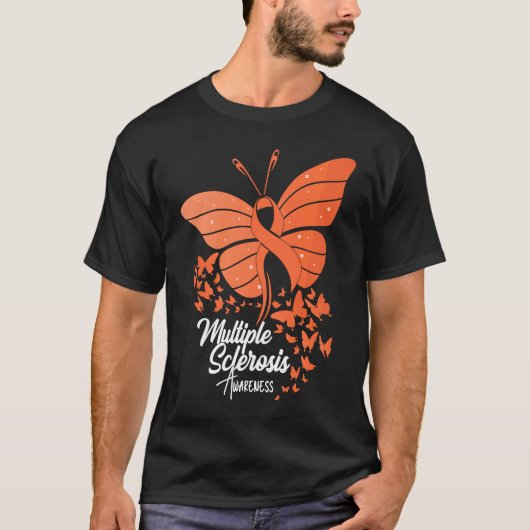 Butterflies & Orange Ribbon Multiple Sclerosis Awa Tシャツ (正面)