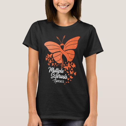Butterflies & Orange Ribbon Multiple Sclerosis Awa Tシャツ (正面)