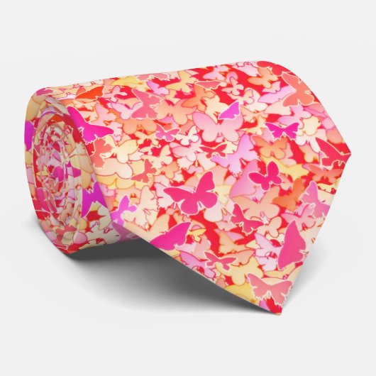 Butterflies, pink, peach, coral ネクタイ (ロール)