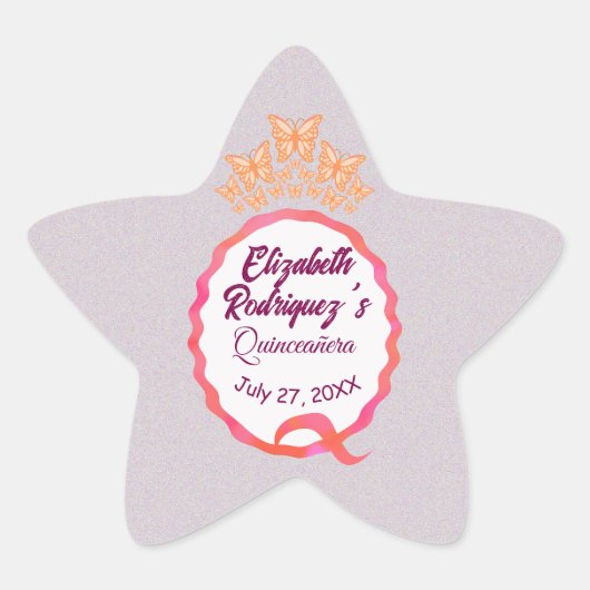 Butterflies Princess Tiara Crown Party Fifteenth 星シール (正面)