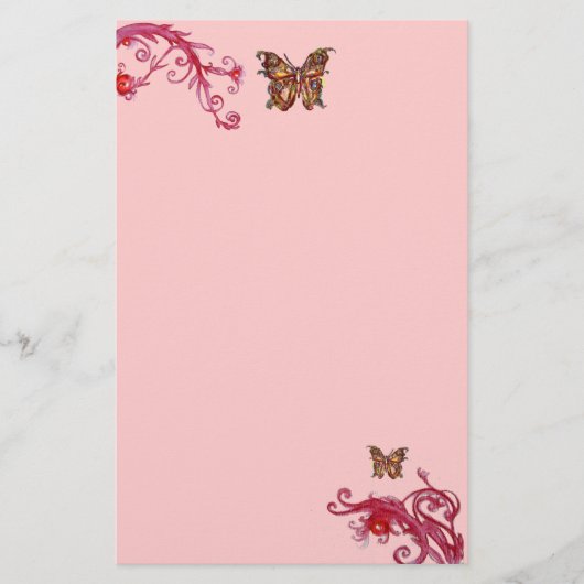 BUTTERFLY、赤ピンクバイオレット 便箋 (正面)