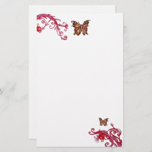 BUTTERFLY、赤白 便箋 (正面/裏面)