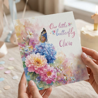 Butterfly 1st Birthday Invitation Pink Floral 招待状