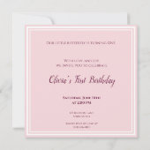 Butterfly 1st Birthday Invitation Pink Floral 招待状 (裏面)