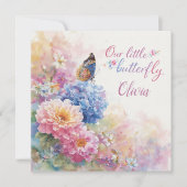 Butterfly 1st Birthday Invitation Pink Floral 招待状 (正面)