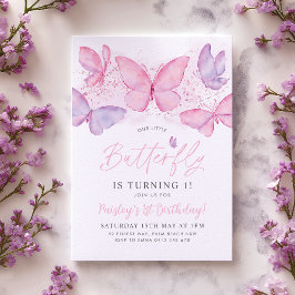 Butterfly 1st Birthday Invitation Pink Purple Girl 招待状