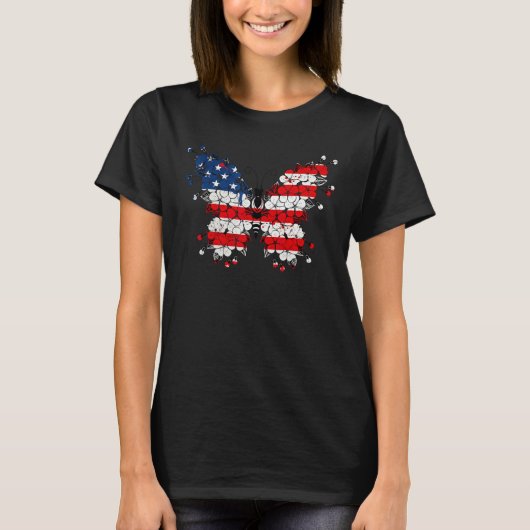 Butterfly 4th Of July American Flag Patriotic Tシャツ (正面)