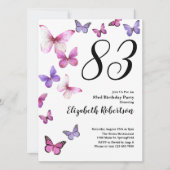 Butterfly 83rd Birthday Invitation in Pink /Purple 招待状 (正面)