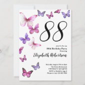 Butterfly 88th Birthday Invitation in Pink /Purple 招待状 (正面)