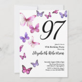 Butterfly 97th Birthday Invitation in Pink Purple 招待状 (正面)