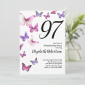 Butterfly 97th Birthday Invitation in Pink Purple 招待状 (スタンド正面)