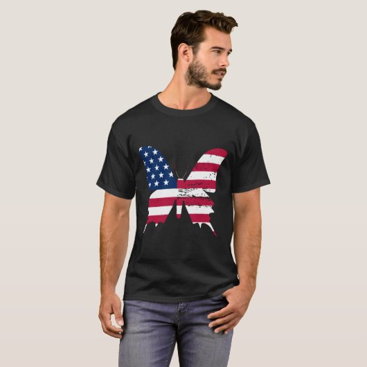 Butterfly American Flag 4Th Of July Butterfly Tシャツ (正面フル)