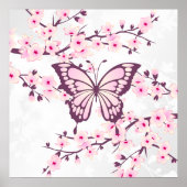 Butterfly And Cherry Blossom Pink White ポスター (正面)