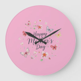 Butterfly and Floral Happy Mother's Day ラージ壁時計