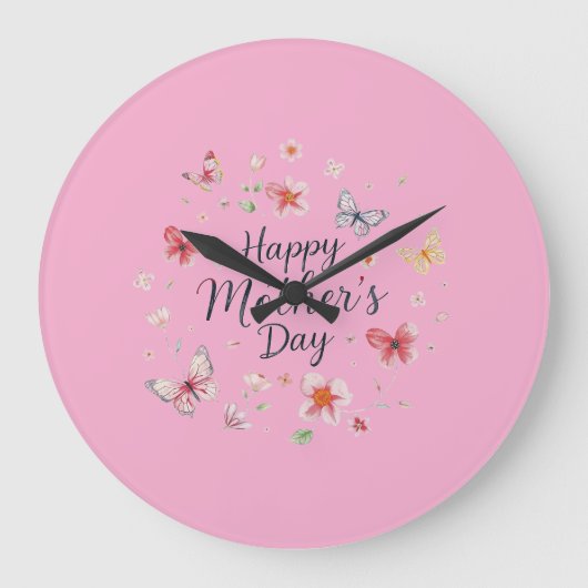 Butterfly and Floral Happy Mother's Day ラージ壁時計 (正面)