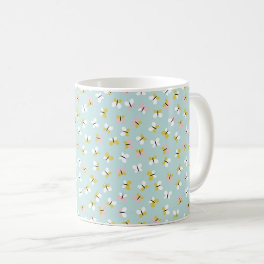 Butterfly And Floral Pattern  コーヒーマグカップ (正面右)