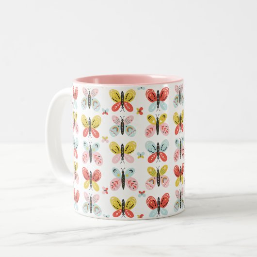 Butterfly And Floral Pattern  ツートーンマグカップ (正面左)