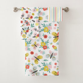 Butterfly And Floral Pattern  バスタオルセット