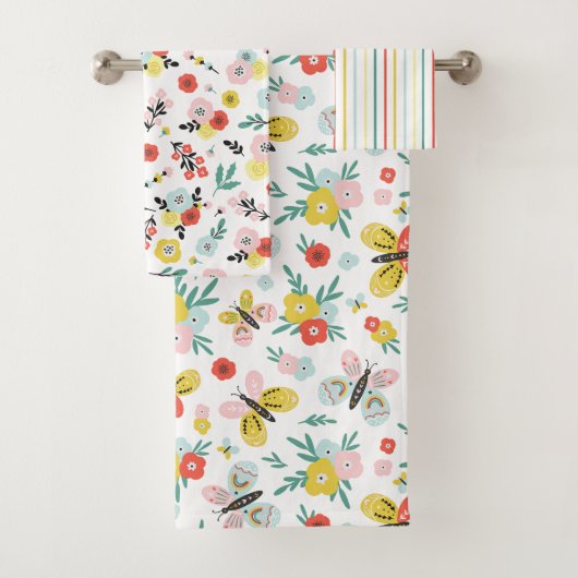 Butterfly And Floral Pattern  バスタオルセット (インサイチュ)