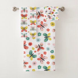 Butterfly And Floral Pattern  バスタオルセット