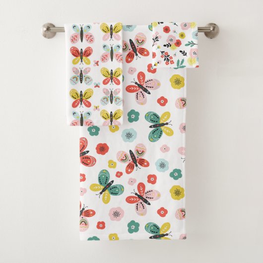 Butterfly And Floral Pattern  バスタオルセット (インサイチュ)
