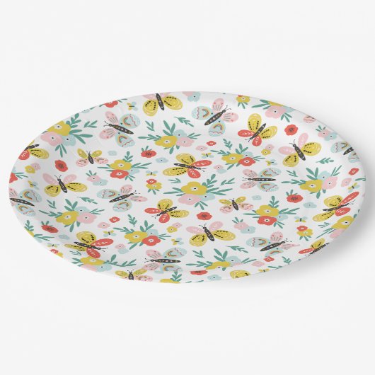 Butterfly And Floral Pattern  ペーパープレート (アングル)