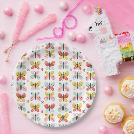 Butterfly And Floral Pattern  ペーパープレート (パーティー)