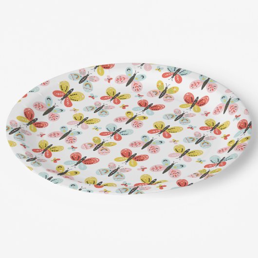 Butterfly And Floral Pattern  ペーパープレート (アングル)