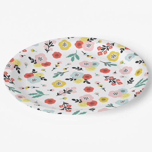 Butterfly And Floral Pattern ペーパープレート (アングル)